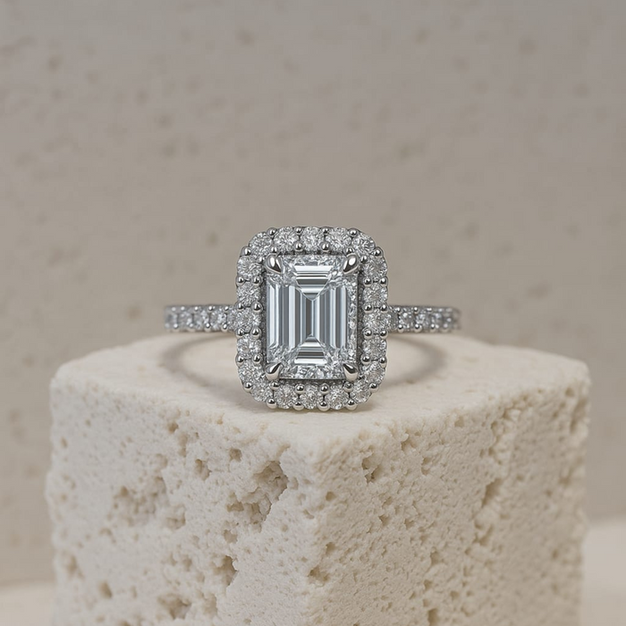 The Fiorella - Emerald cut Diamond Halo Setting Ring
