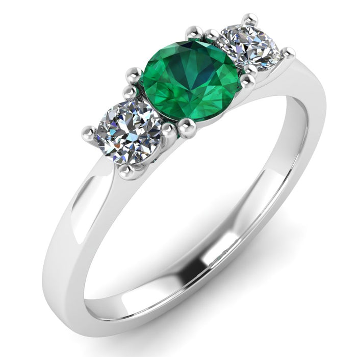 Graduated 3 Stone Diamond and Emerald Ring with 4 Claw Single Gallery