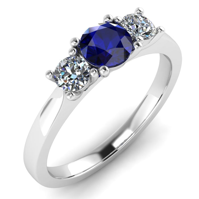 Graduated 3 Stone Diamond and Sapphire Ring with 4 Claw Single Gallery