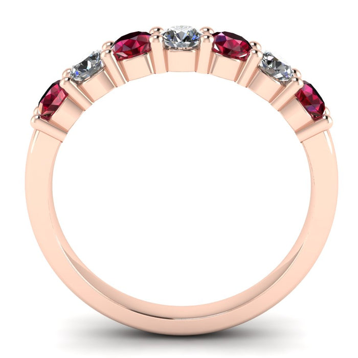 7 Stone Diamond and Ruby Semi Eternity Ring with Shared Claws