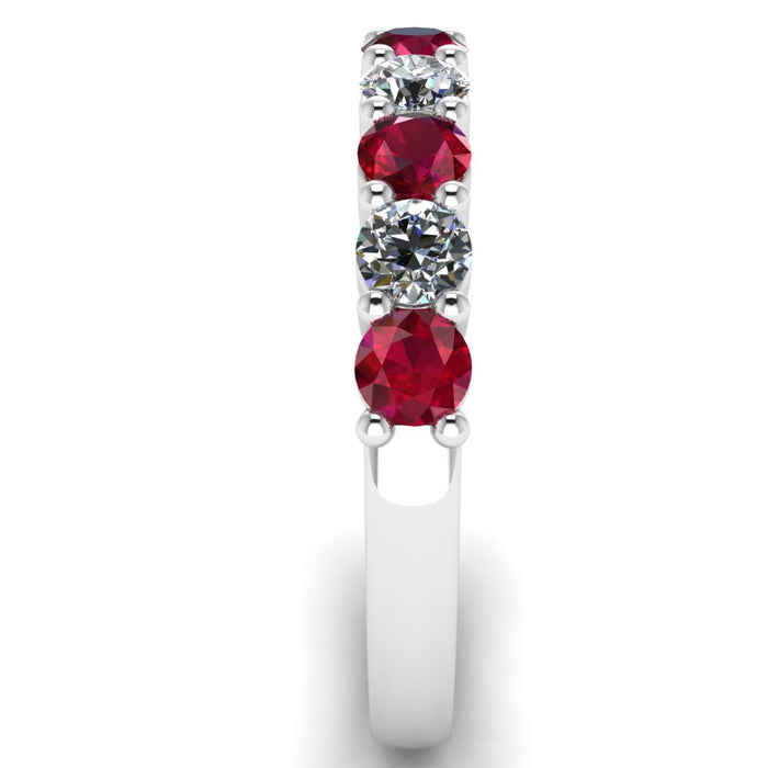 7 Stone Diamond and Ruby Semi Eternity Ring with Shared Claws
