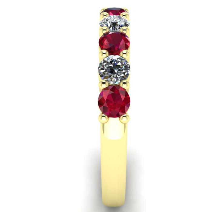 7 Stone Diamond and Ruby Semi Eternity Ring with Shared Claws
