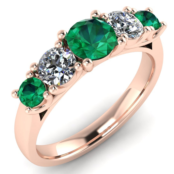 5 Stone Diamond and Emerald Semi Eternity Ring with 4 Claw Cross Wire Gallery