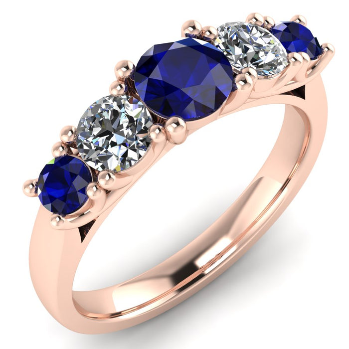 5 Stone Diamond and Sapphire Semi Eternity Ring with 4 Claw Cross Wire Gallery