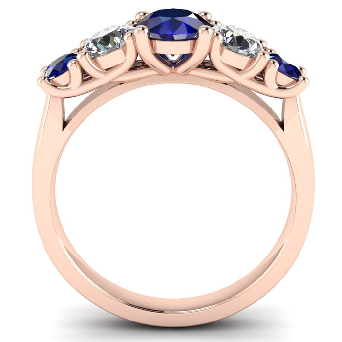 5 Stone Diamond and Sapphire Semi Eternity Ring with 4 Claw Cross Wire Gallery