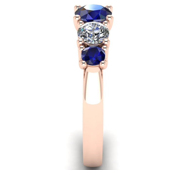 5 Stone Diamond and Sapphire Semi Eternity Ring with 4 Claw Cross Wire Gallery
