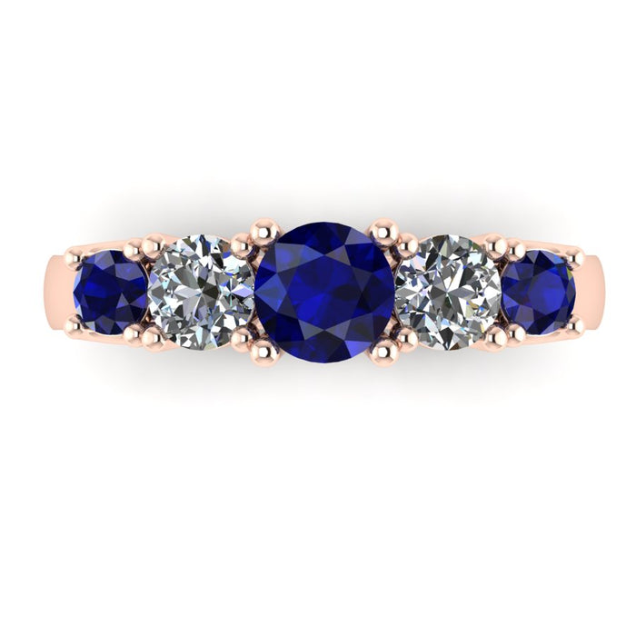 5 Stone Diamond and Sapphire Semi Eternity Ring with 4 Claw Cross Wire Gallery