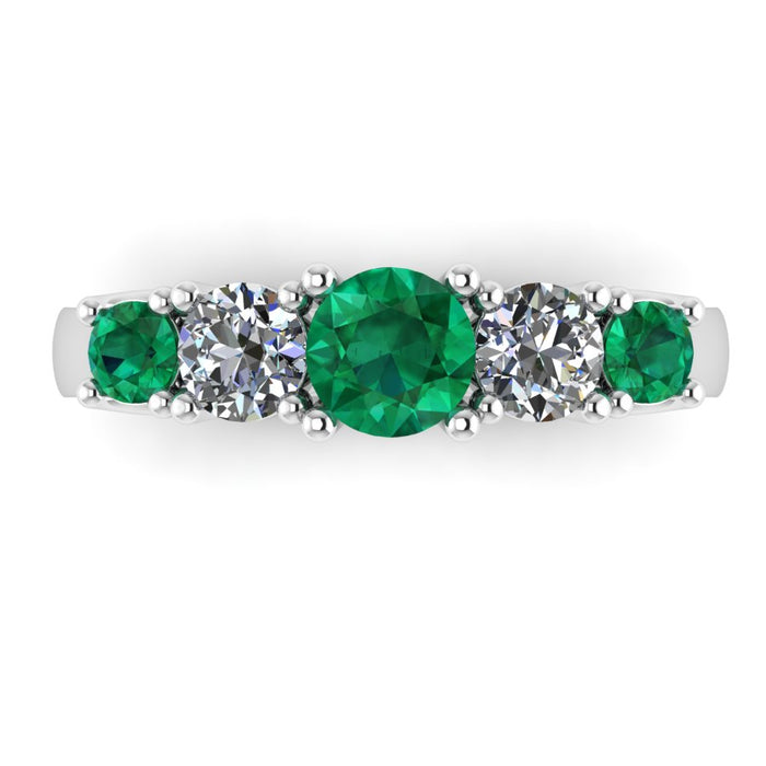 5 Stone Diamond and Emerald Semi Eternity Ring with 4 Claw Cross Wire Gallery
