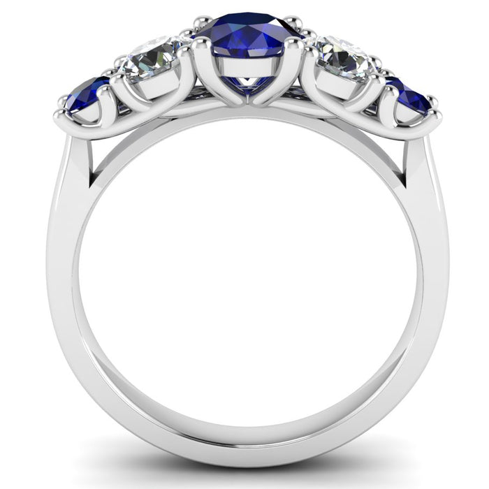 5 Stone Diamond and Sapphire Semi Eternity Ring with 4 Claw Cross Wire Gallery