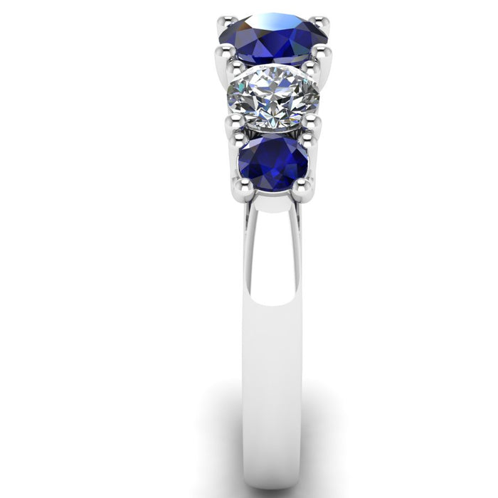 5 Stone Diamond and Sapphire Semi Eternity Ring with 4 Claw Cross Wire Gallery