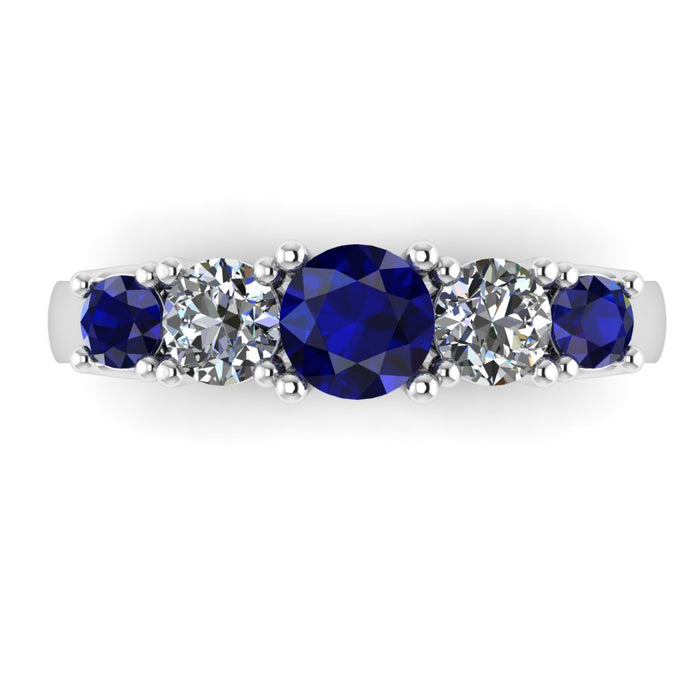 5 Stone Diamond and Sapphire Semi Eternity Ring with 4 Claw Cross Wire Gallery