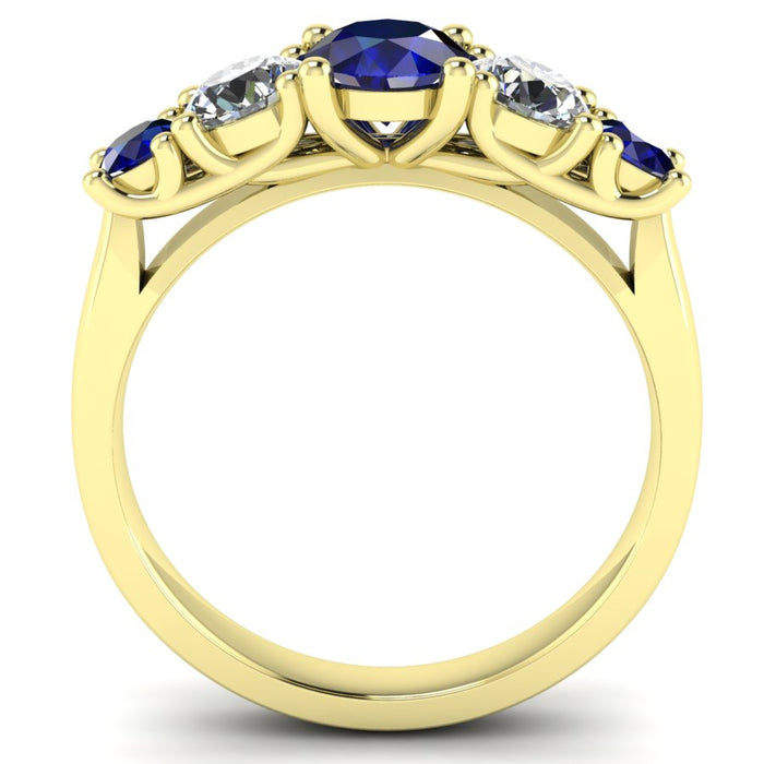 5 Stone Diamond and Sapphire Semi Eternity Ring with 4 Claw Cross Wire Gallery