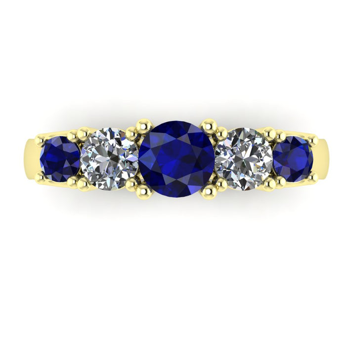 5 Stone Diamond and Sapphire Semi Eternity Ring with 4 Claw Cross Wire Gallery
