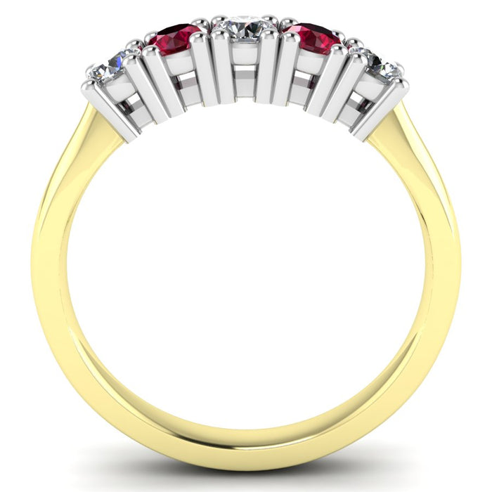 4 Claw 5 Stone Ruby and Diamond Semi Eternity Ring, The Two Tone Collection