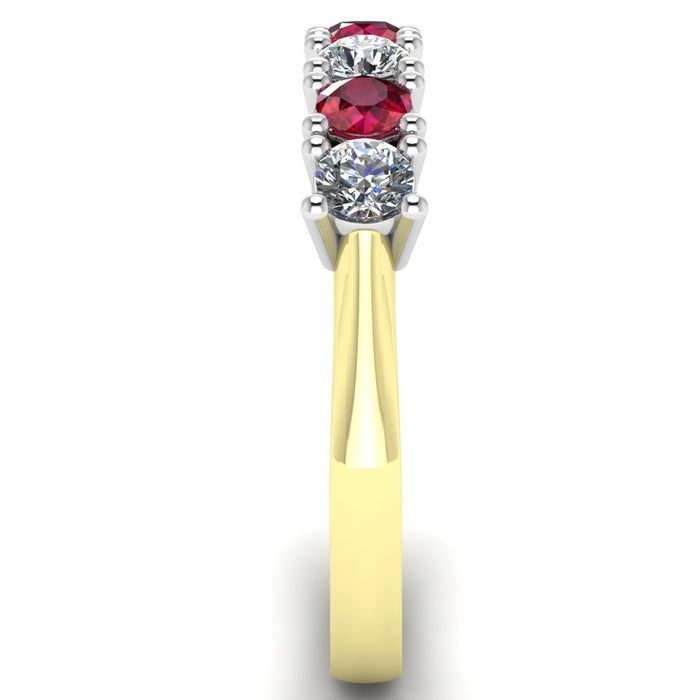 4 Claw 5 Stone Ruby and Diamond Semi Eternity Ring, The Two Tone Collection