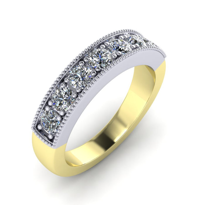 7 Stone Semi Eternity Ring with Millgrain Edge Setting, The Two Tone Collection