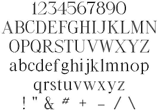 The Roman engraving alphabet: numerals, capitals, lower case and punctuation.
