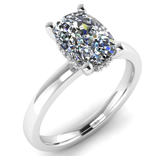 The Selestia - Elongated cushion Hidden Halo Solitaire Ring