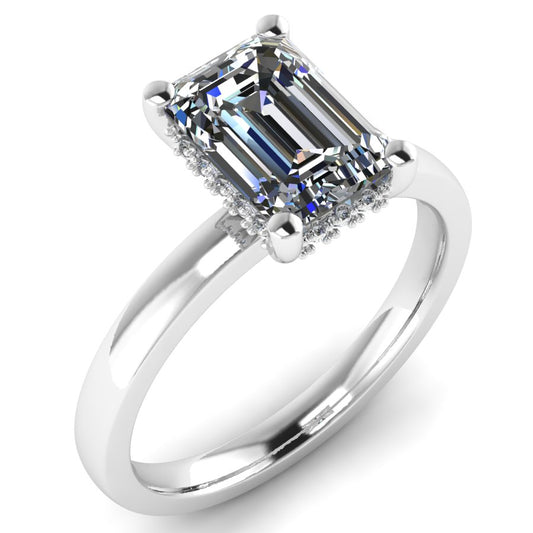 The Lucienne - Emerald cut Hidden Halo Solitaire Ring
