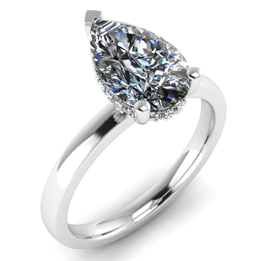 The Elowen - Pear Hidden Halo Solitaire Ring