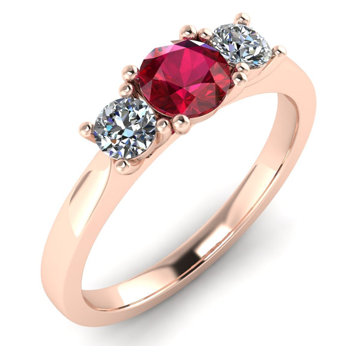 Graduated 3 Stone Diamond and Ruby Ring with 4 Claw Single Gallery