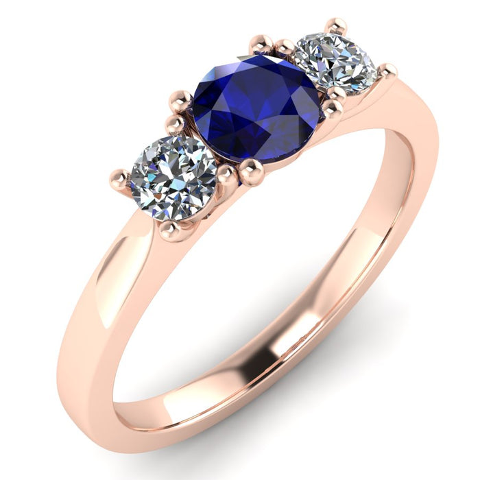 Graduated 3 Stone Diamond and Sapphire Ring with 4 Claw Single Gallery