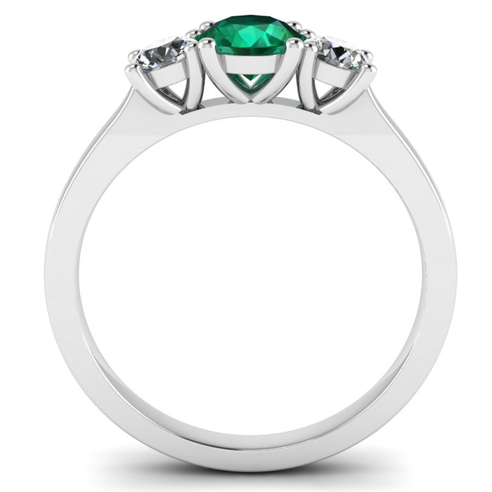 Graduated 3 Stone Diamond and Emerald Ring with 4 Claw Single Gallery