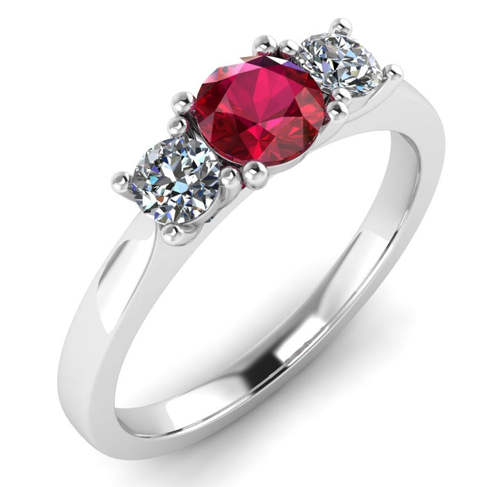 Graduated 3 Stone Diamond and Ruby Ring with 4 Claw Single Gallery