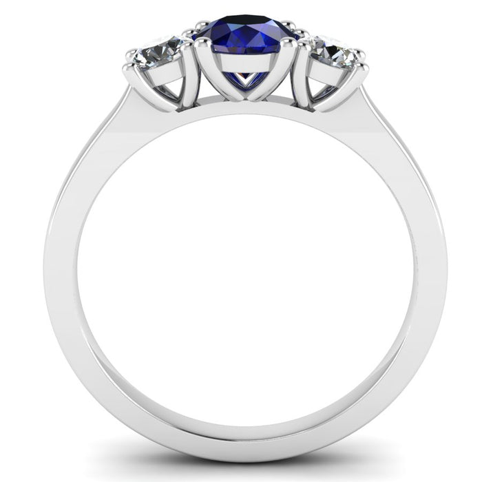 Graduated 3 Stone Diamond and Sapphire Ring with 4 Claw Single Gallery