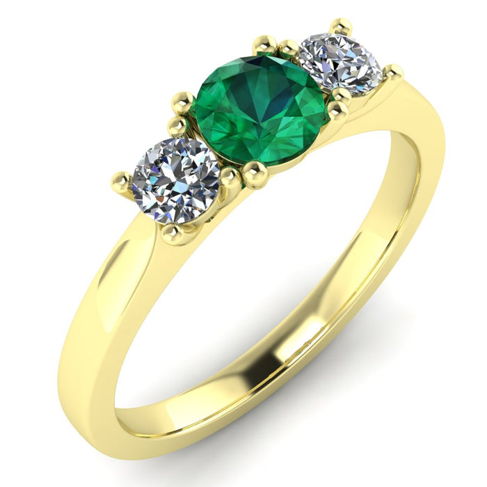 Graduated 3 Stone Diamond and Emerald Ring with 4 Claw Single Gallery