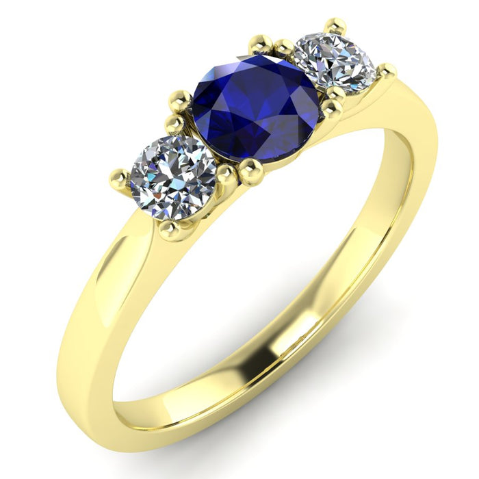 Graduated 3 Stone Diamond and Sapphire Ring with 4 Claw Single Gallery