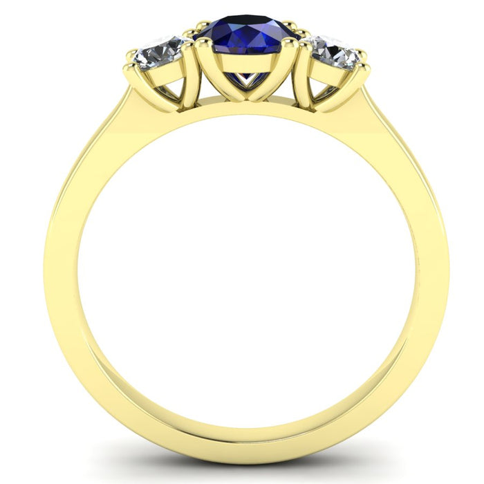 Graduated 3 Stone Diamond and Sapphire Ring with 4 Claw Single Gallery