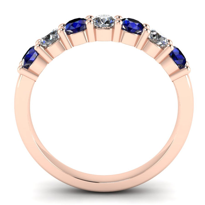 7 Stone Diamond and Sapphire Semi Eternity Ring with Shared Claws