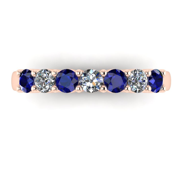 7 Stone Diamond and Sapphire Semi Eternity Ring with Shared Claws