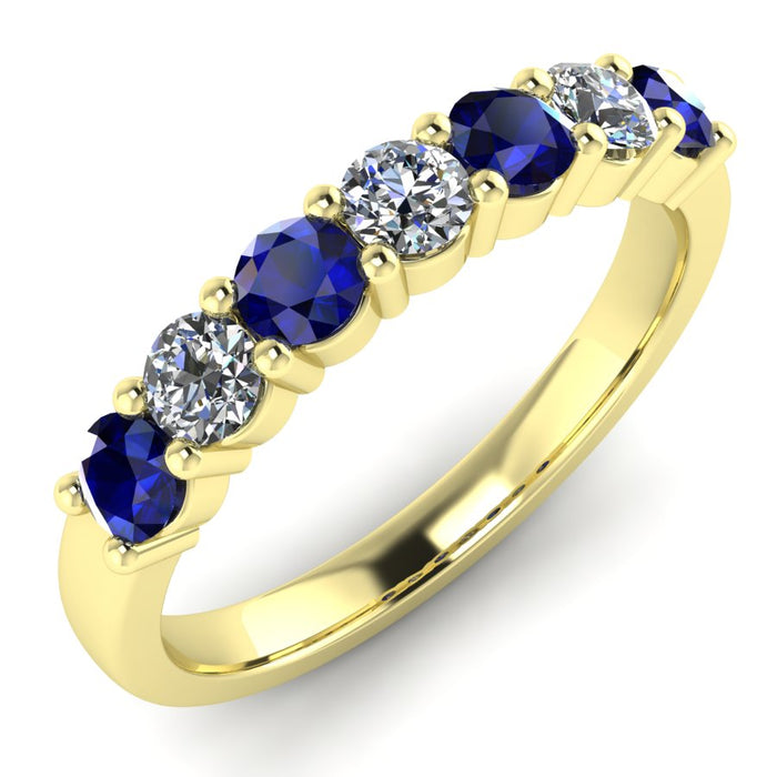 7 Stone Diamond and Sapphire Semi Eternity Ring with Shared Claws