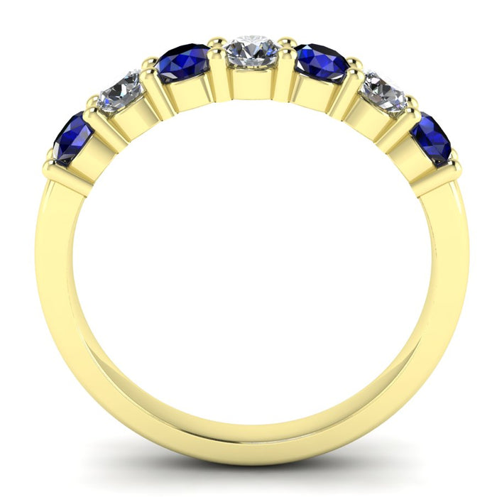 7 Stone Diamond and Sapphire Semi Eternity Ring with Shared Claws