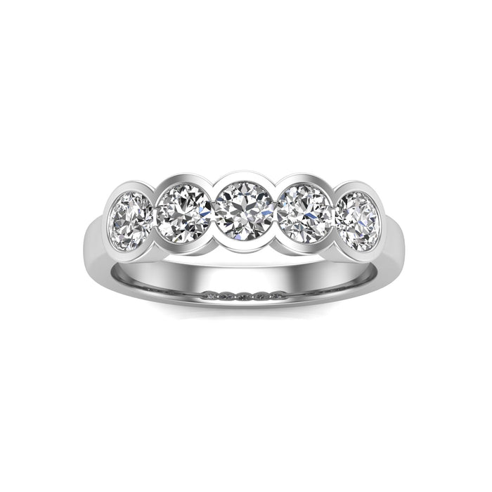 5 Stone Semi Eternity Ring with Shared Rubover Setting
