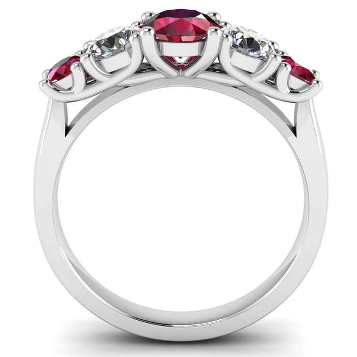 5 Stone Diamond and Ruby Semi Eternity Ring with 4 Claw Cross Wire Gallery