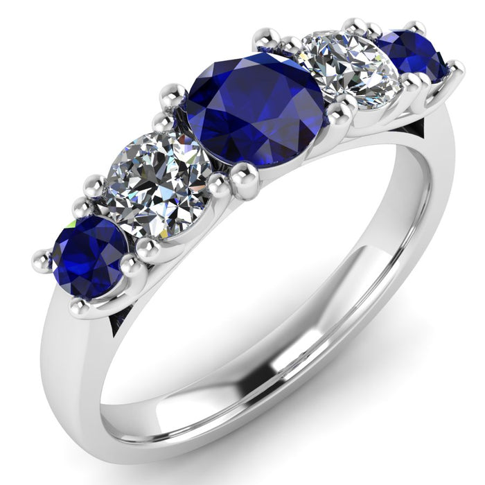 5 Stone Diamond and Sapphire Semi Eternity Ring with 4 Claw Cross Wire Gallery