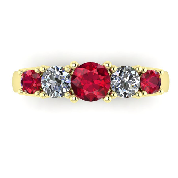 5 Stone Diamond and Ruby Semi Eternity Ring with 4 Claw Cross Wire Gallery