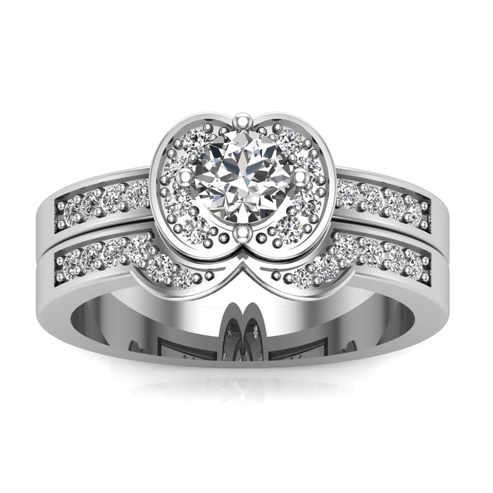 Unique Shaped Diamond Engagement Ring and Wedding Band Twin Set