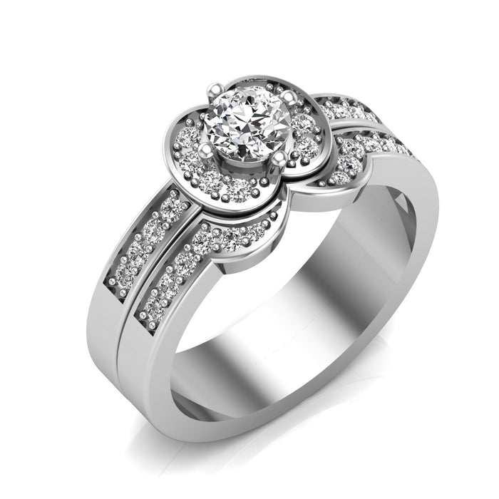 Unique Shaped Diamond Engagement Ring and Wedding Band Twin Set