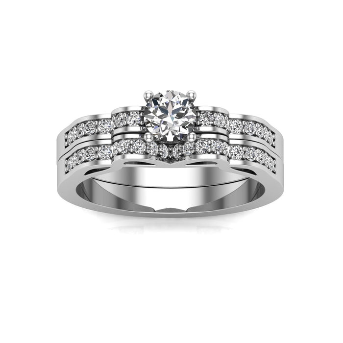 Bow Shaped Engagement Ring and Diamond Wedding Band Twin Set