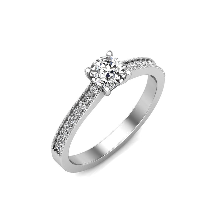 Single Gallery Solitaire with Millgrain + 2 Prong Pave Set Shoulders
