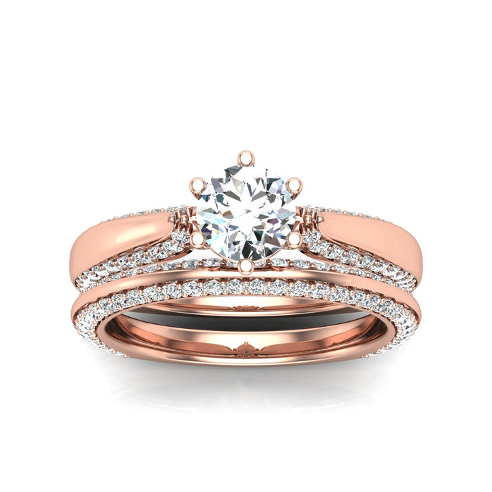 Diamond Edge Engagement Ring with Diamond Set Wedding Band Twin Set