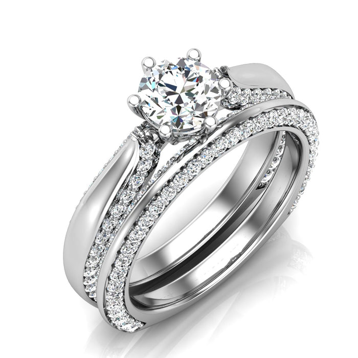 Diamond Edge Engagement Ring with Diamond Set Wedding Band Twin Set