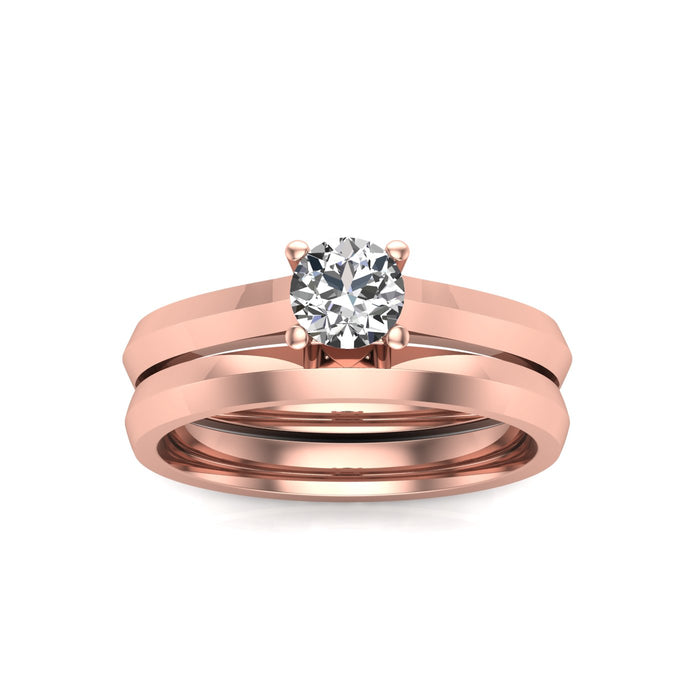 Plain Solitaire and Wedding Band Twin Set