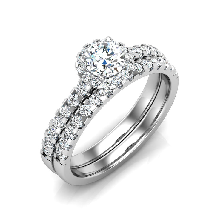 Petite Halo Engagement Ring and Wedding Band Twin Set