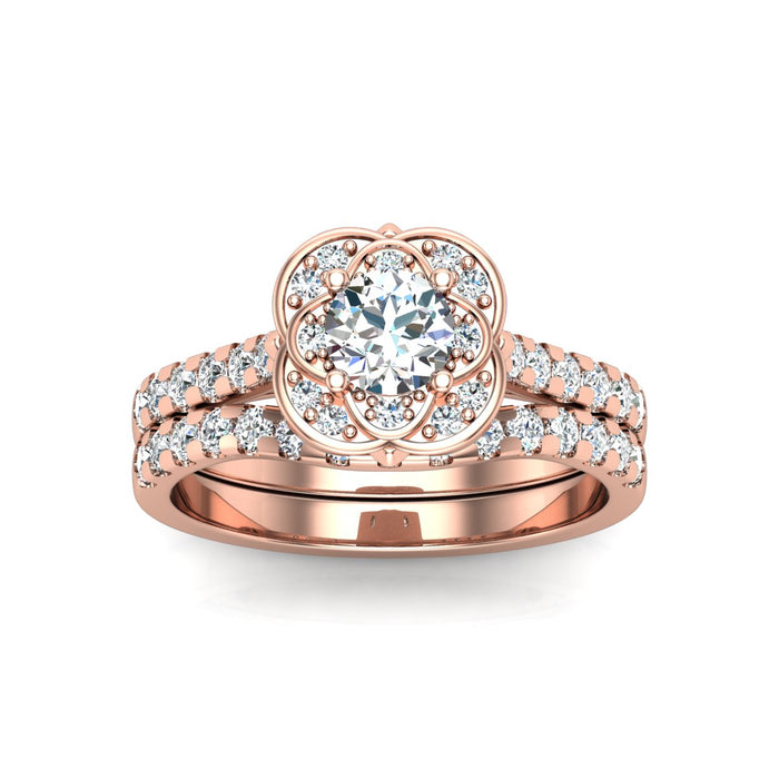 Flower Style Engagement Ring with Shaped Wedding Band Twin Set