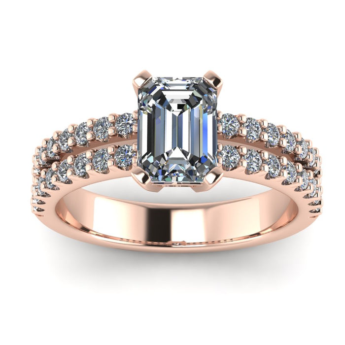 Modern Emerald Double Row Diamond Set Ring